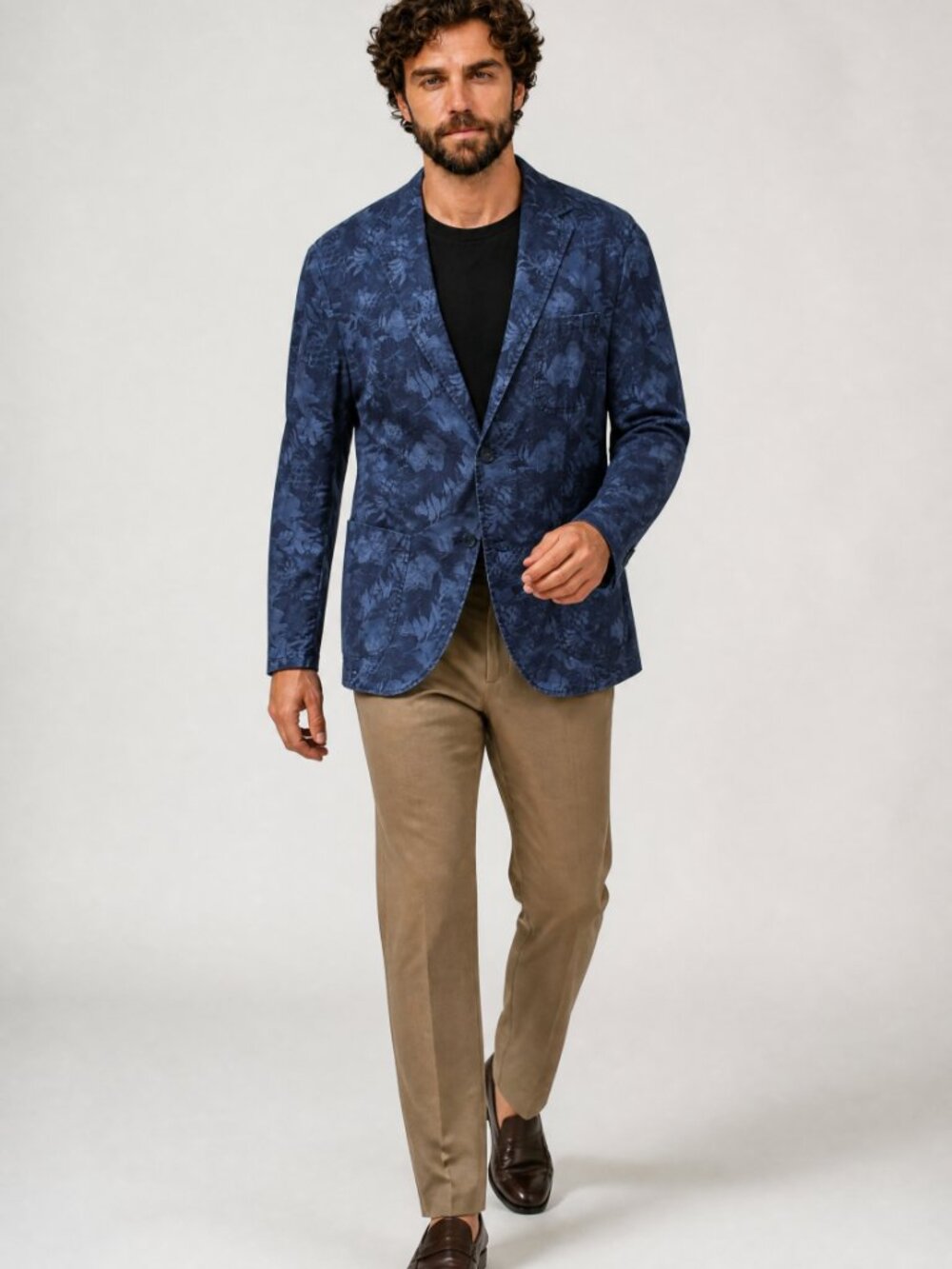 Desigual Blue Hawaiian Print 100% Cotton Sportcoat US 46 EUR 56